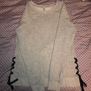 Gray Crewneck with Black Strings